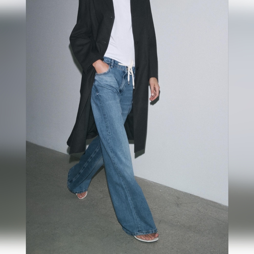 Zara Relaxed Mid Waist Wide Leg Jeans with Drawstring 6 / 28